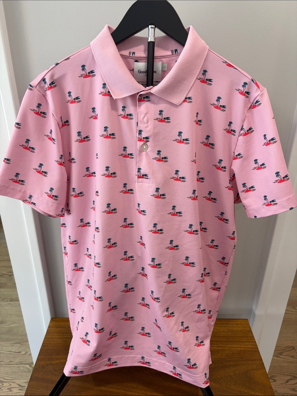 Goodfellow & Co Pink Palm & Surf Golf Polo